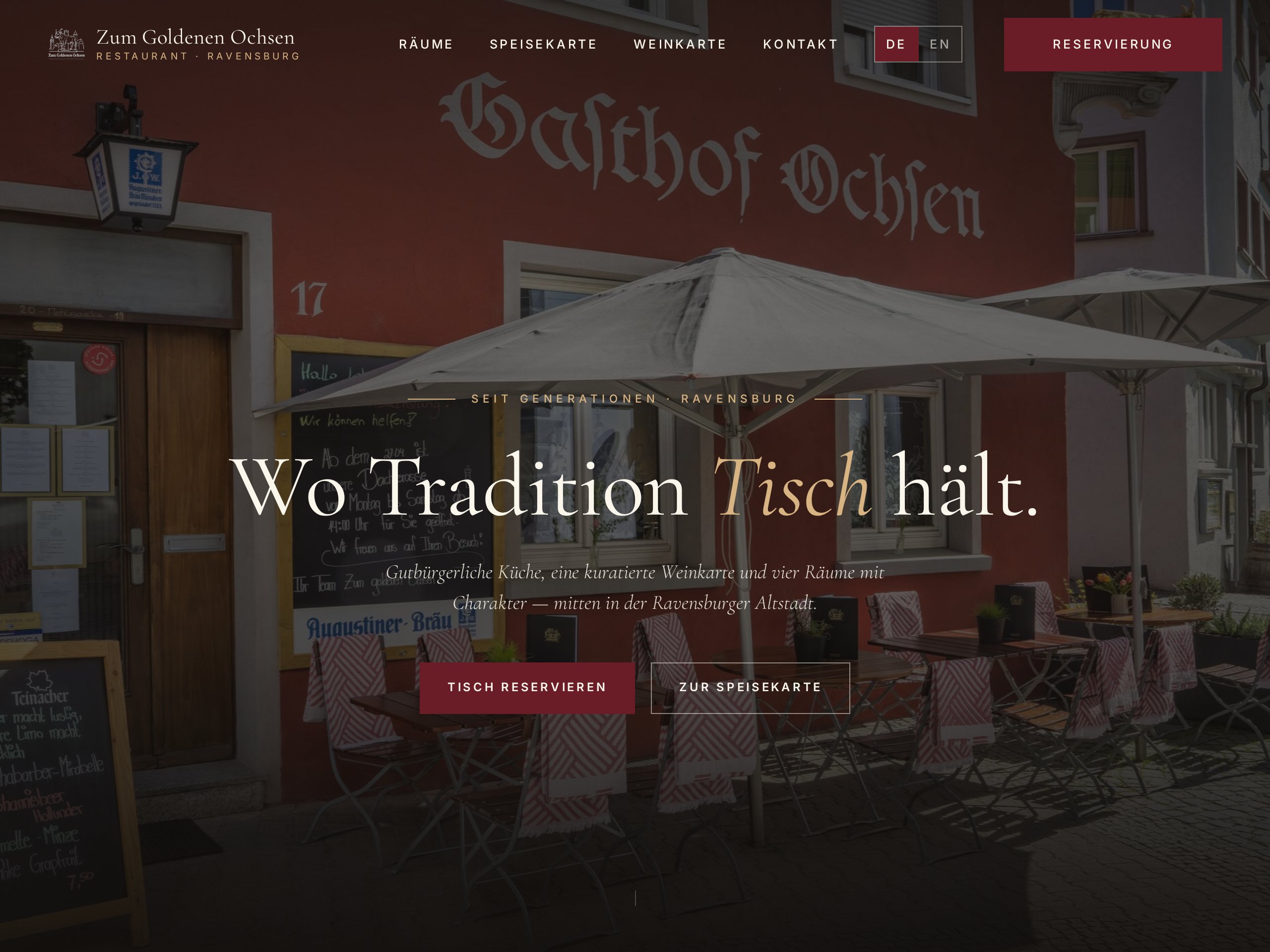 Live Webseite Zum goldenen Ochsen Ravensburg ansehen - Gasthaus Webseite gebaut von vonhelga