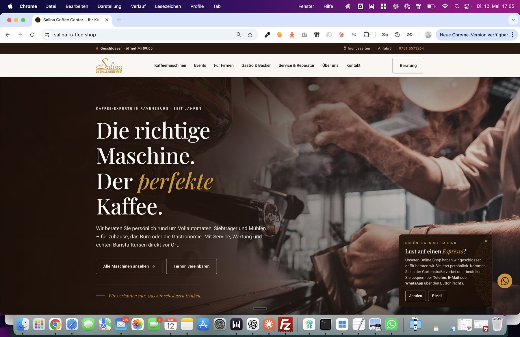 Live Webseite Salina Kaffee ansehen - Online-Shop gebaut von vonhelga, Ravensburg
